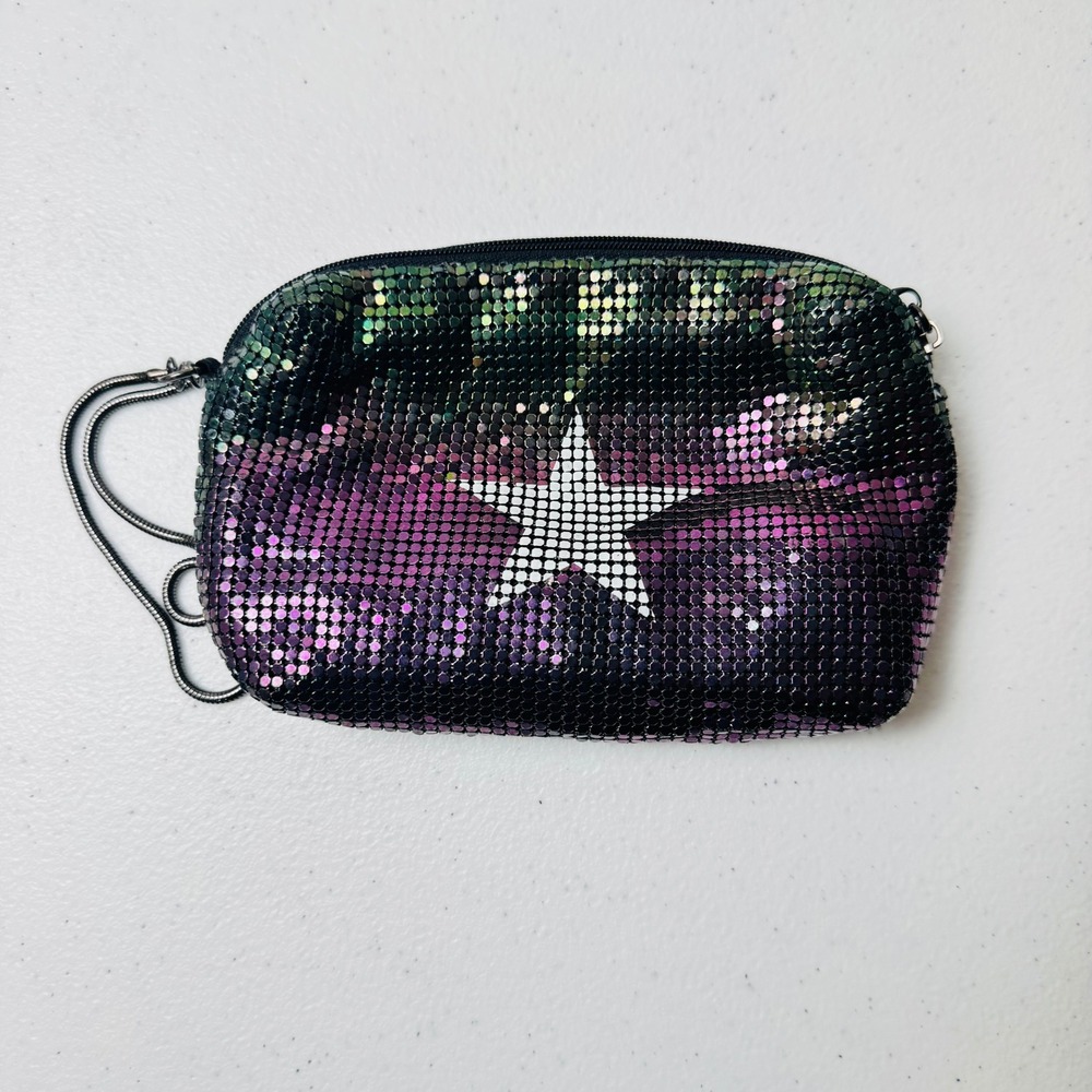 Big Buddha Iridescent Purple Green Mesh Chainmail Star Wristlet Clutch Bag
